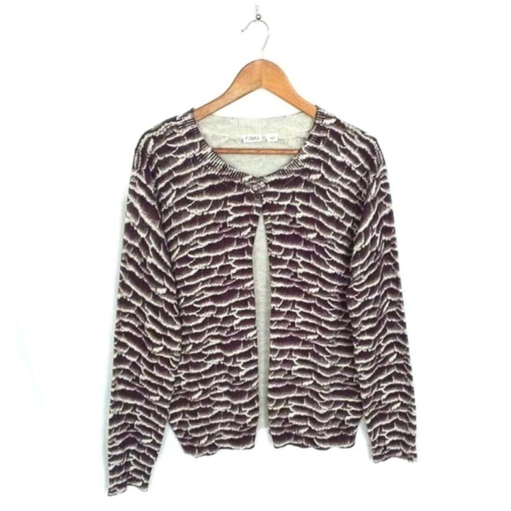 Cato Black, White, & Gray Abstract Print Button Front Grandma Cardigan Sz Large